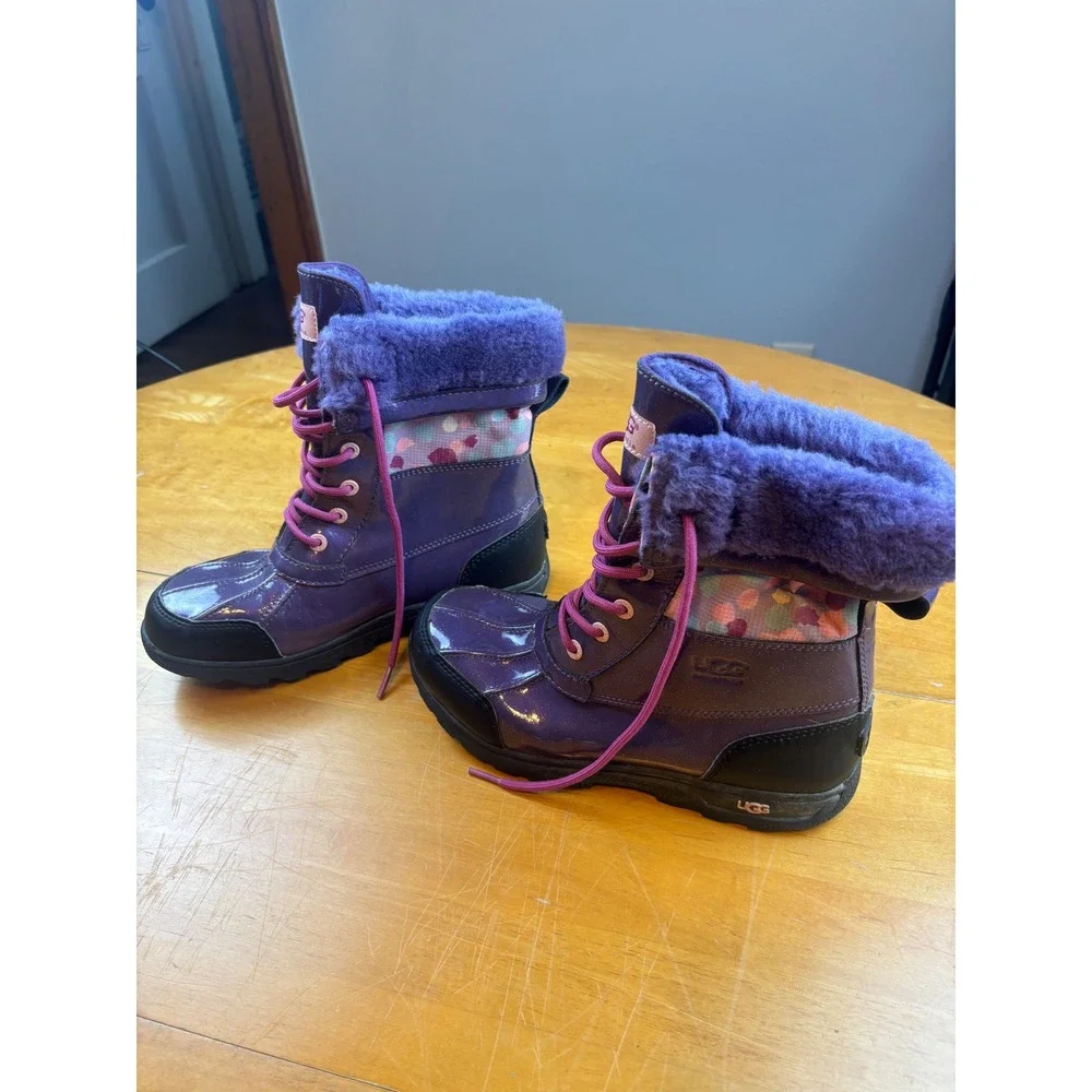 UGG Australia Adirondack II Purple Glitter Patent Leather Winter Boots Kids 6